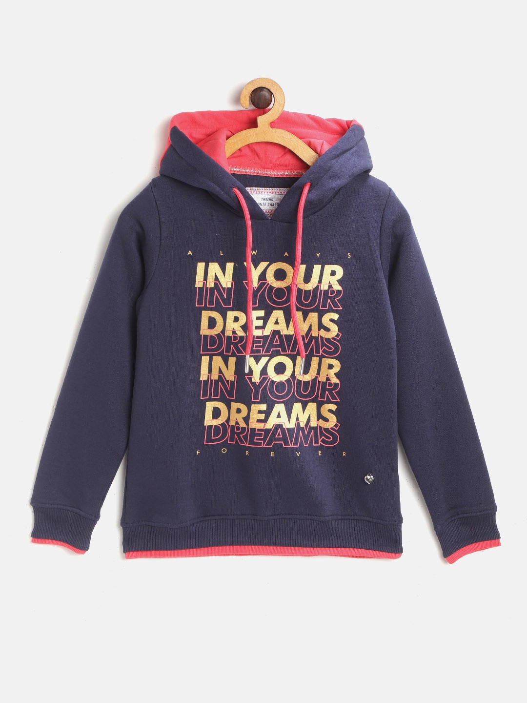 

Monte Carlo Girls Navy Blue Printed Hooded Sweatshirt