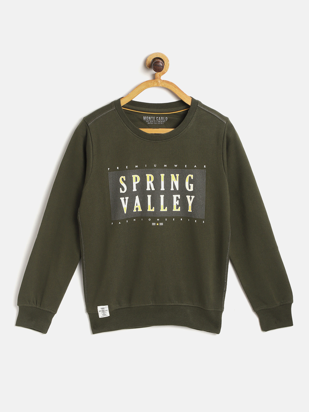 

Monte Carlo Boys Olive Green & Mustard Yellow Typography Rubber Print Cotton Sweatshirt