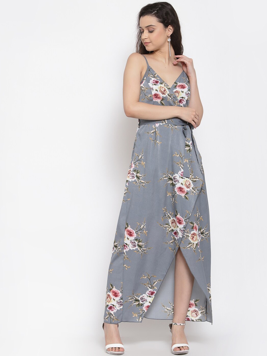 

iki chic Grey Floral Crepe Maxi Dress