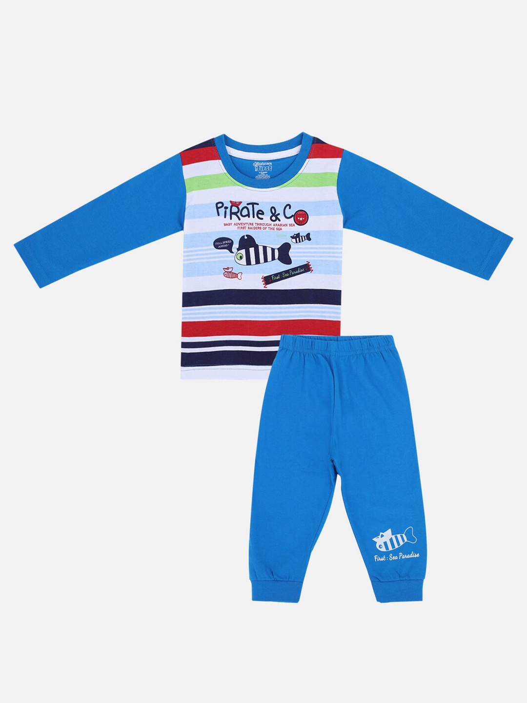 

Bodycare Kids Boys Blue Pure Cotton Printed T-shirts With Trouser