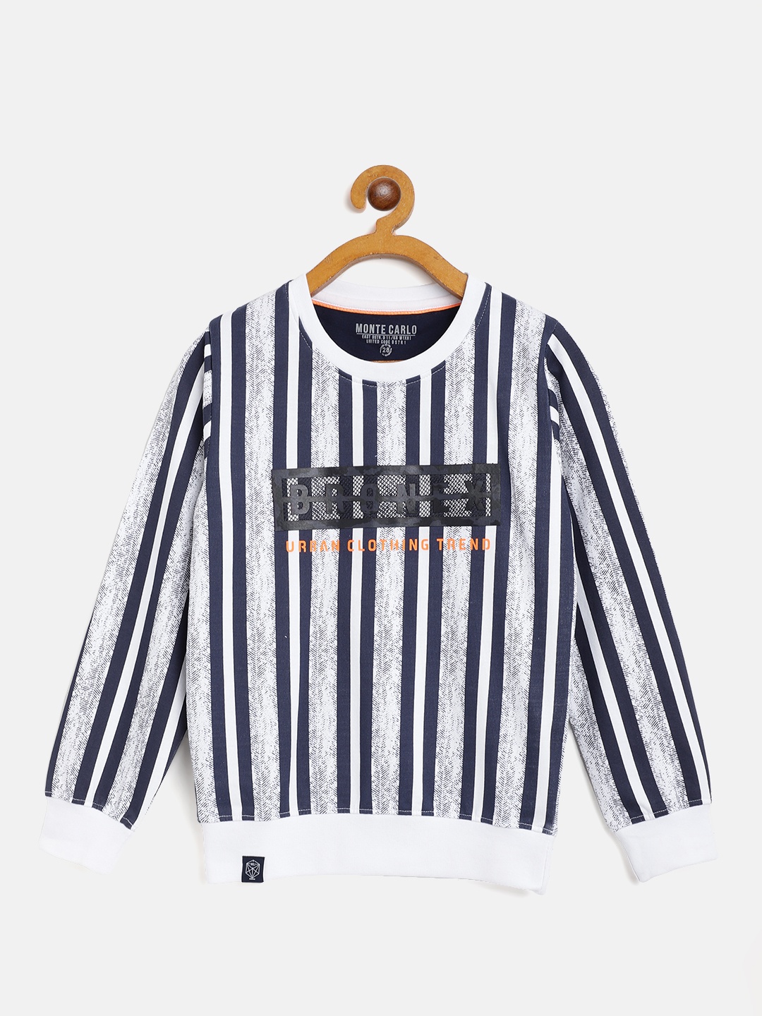 

Monte Carlo Boys White & Navy Blue Pure Cotton Striped Sweatshirt