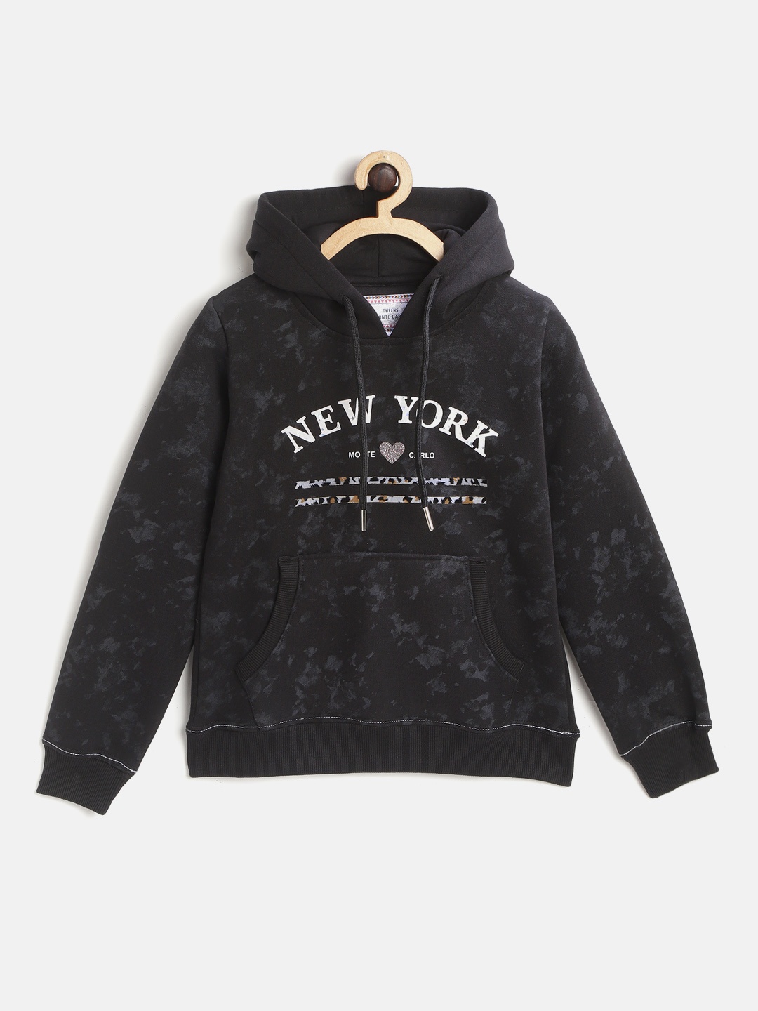 

Monte Carlo Girls Black Printed Hooded Sweatshirt