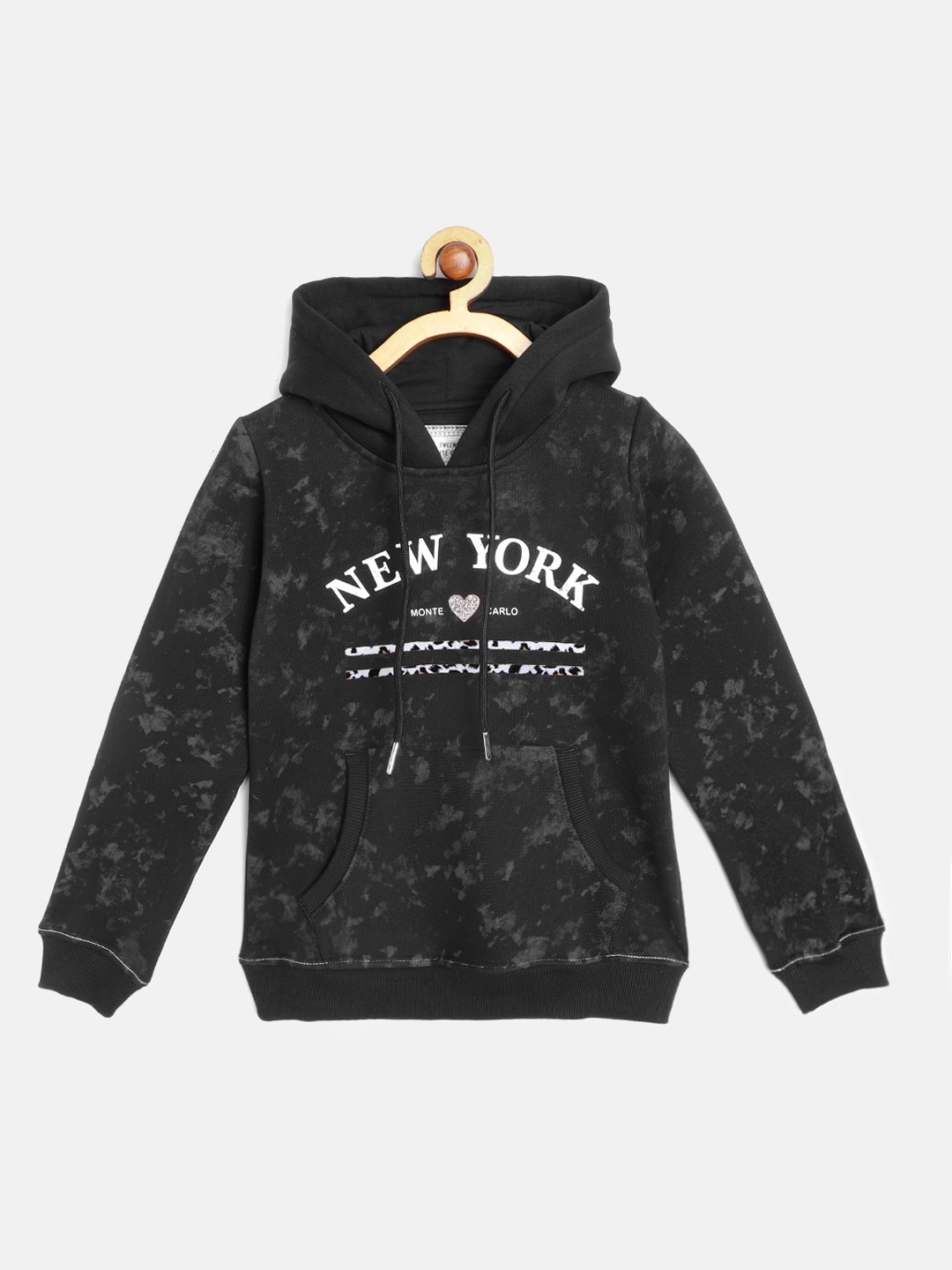 

Monte Carlo Girls Black Printed Hooded Sweatshirt
