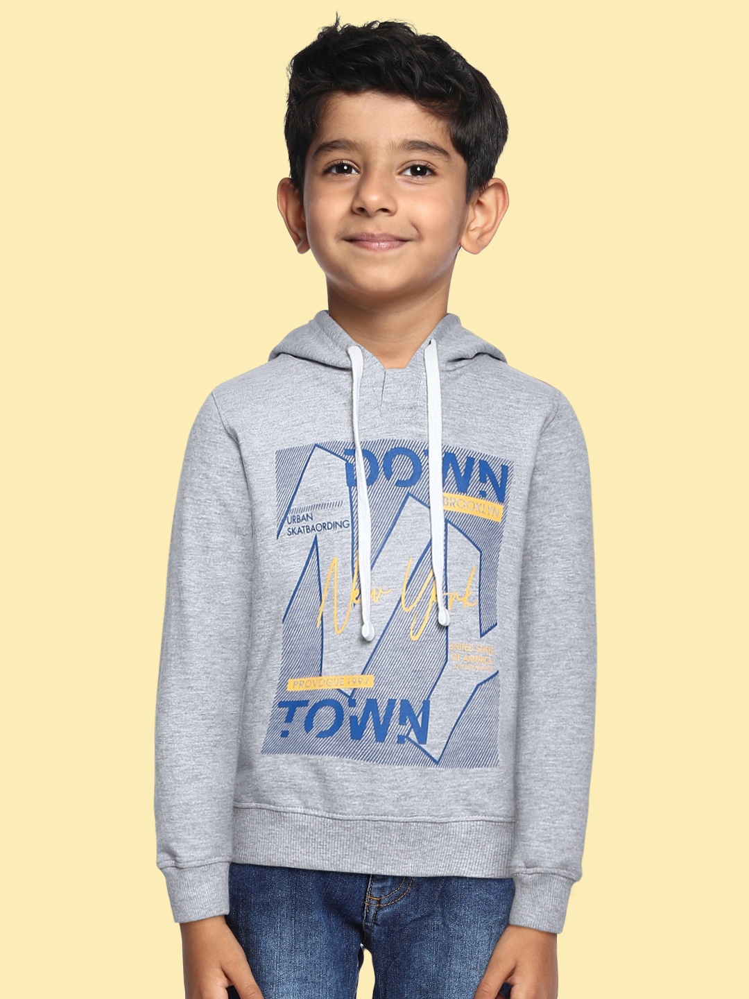 

Provogue Boys Grey Melange Printed Hooded Sweatshirt