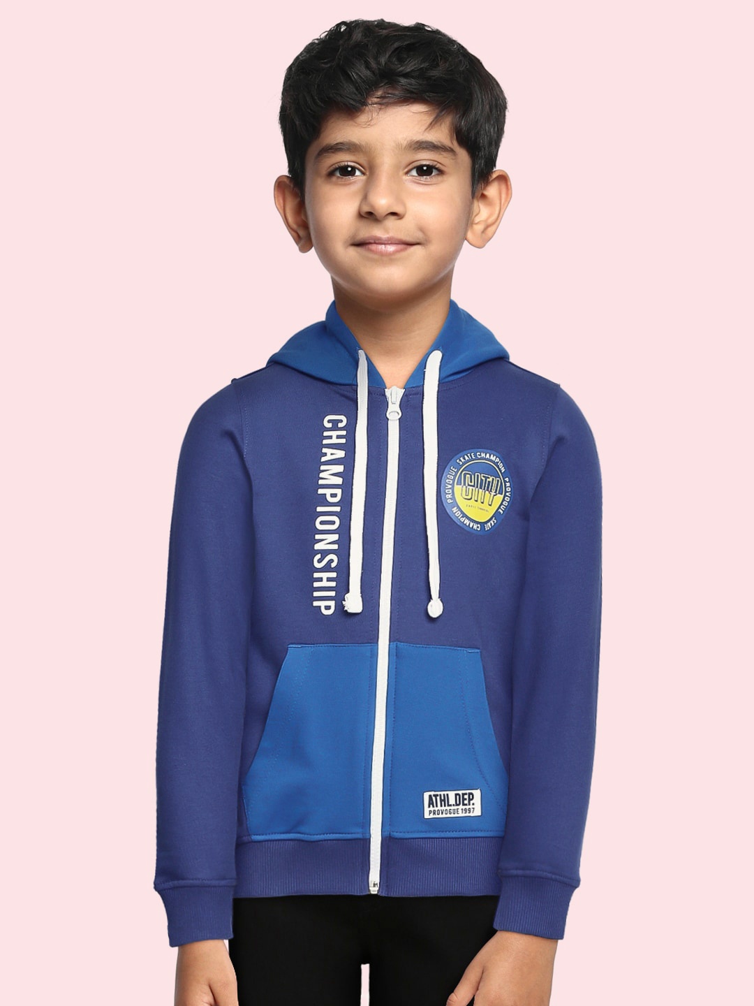 

Provogue Boys Blue Printed Hooded Pure Cotton Sweatshirt