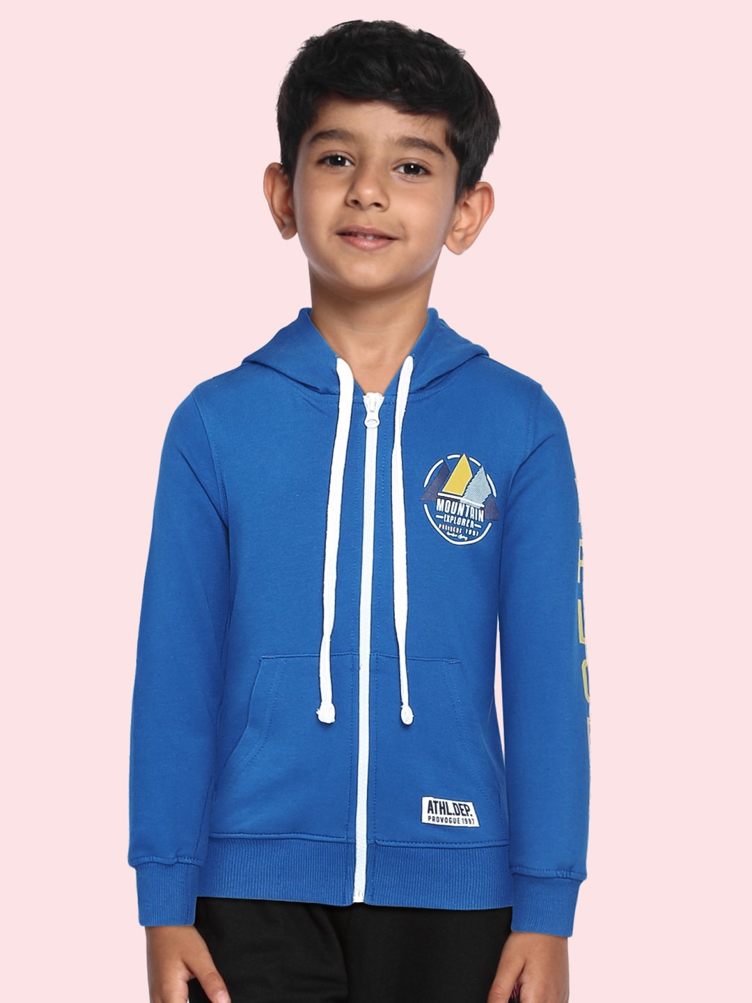 

Provogue Boys Blue Printed Hooded Sweatshirt