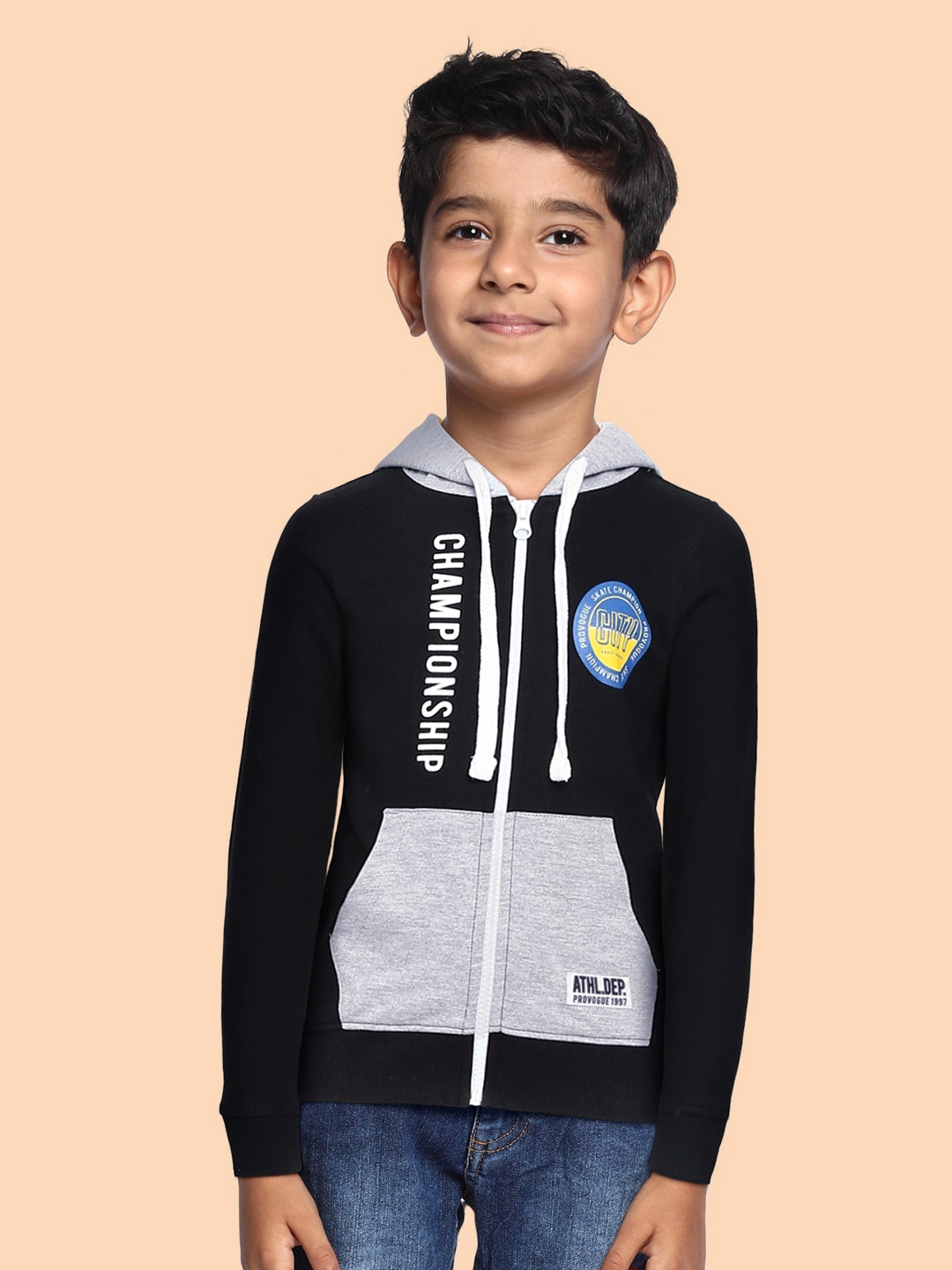 

Provogue Boys Black Printed Hooded Sweatshirt