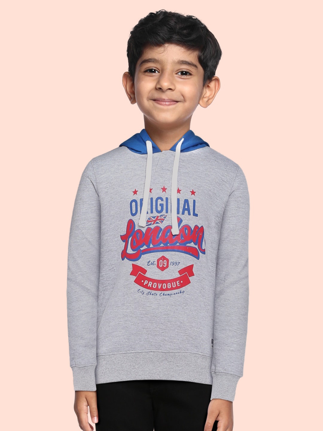 

Provogue Boys Grey Printed Hooded Sweatshirt