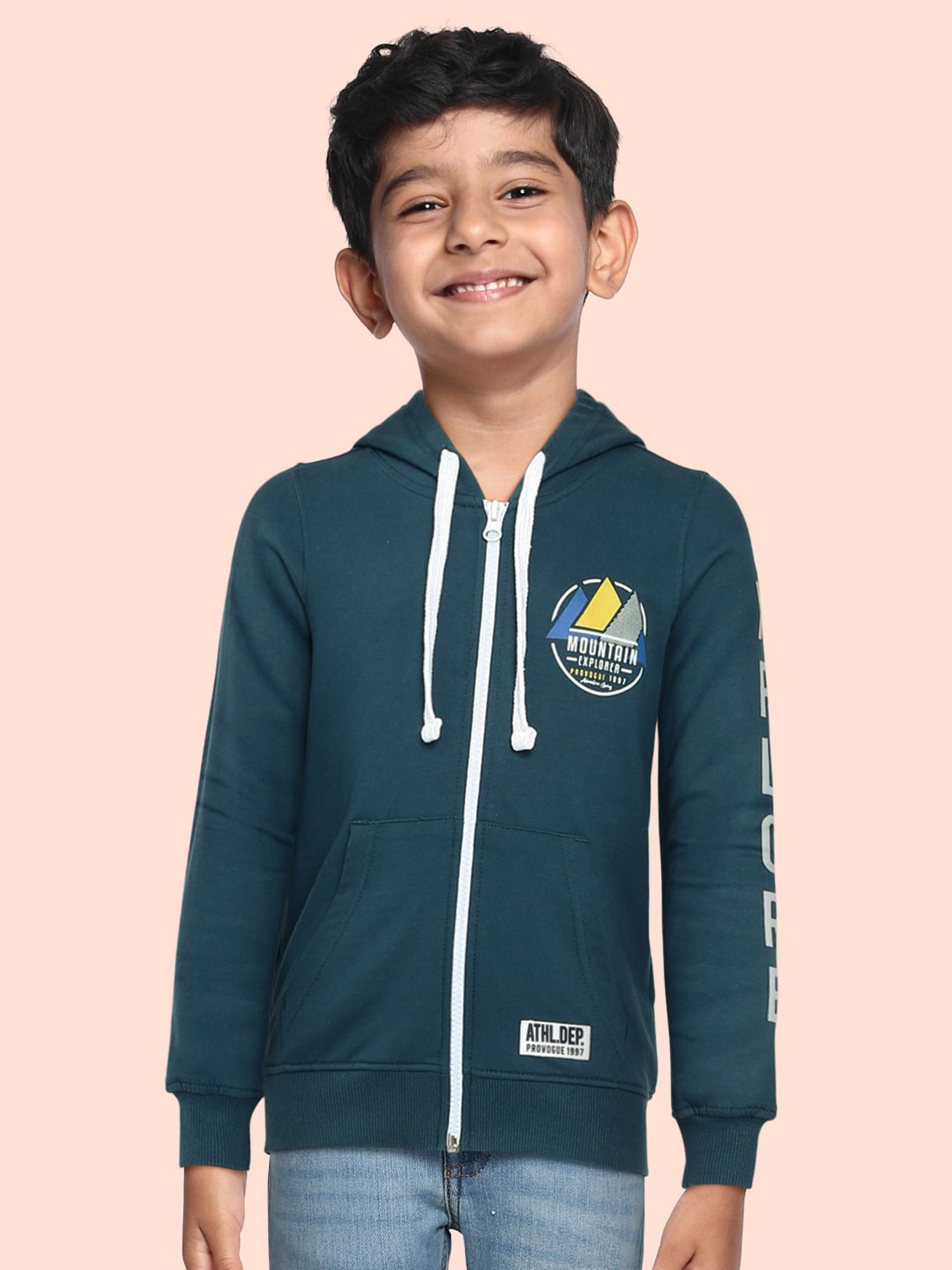 

Provogue Boys Green Printed Hooded Sweatshirt