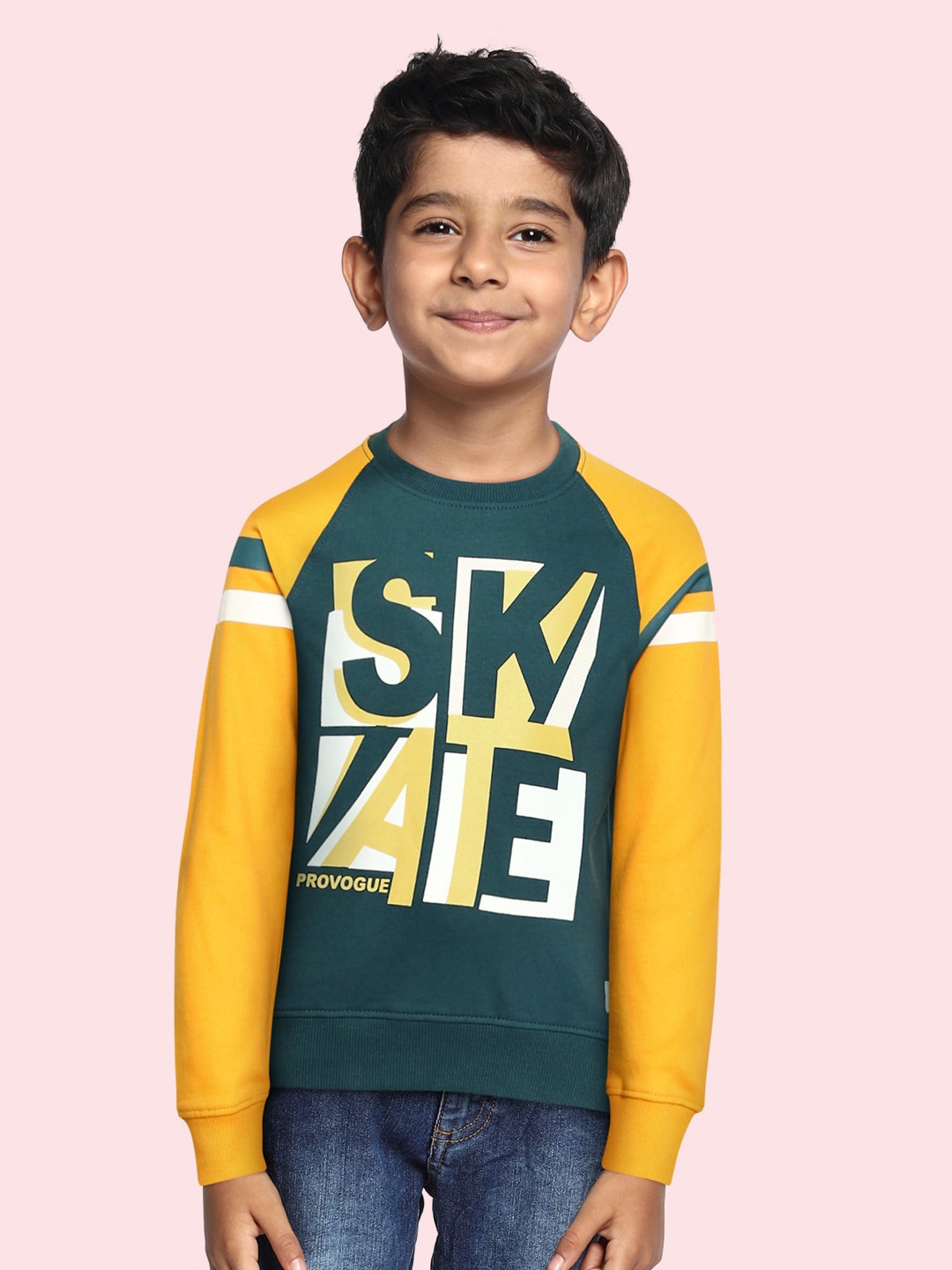 

Provogue Boys Green Printed Pure Cotton Sweatshirt