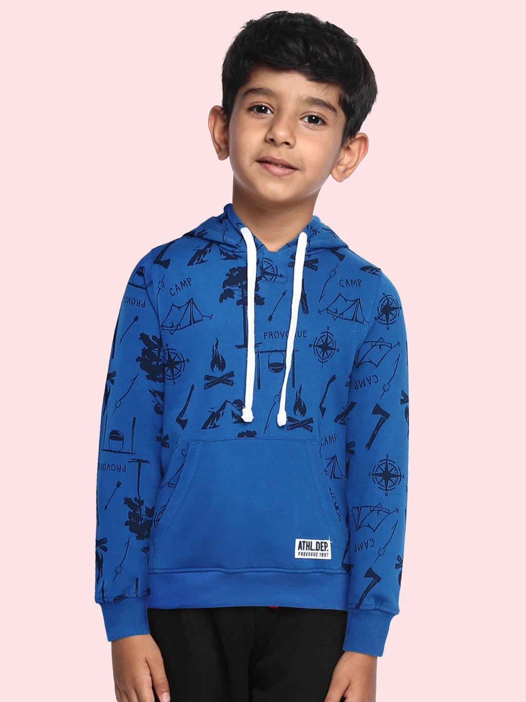 

Provogue Boys Blue Printed Hooded Sweatshirt