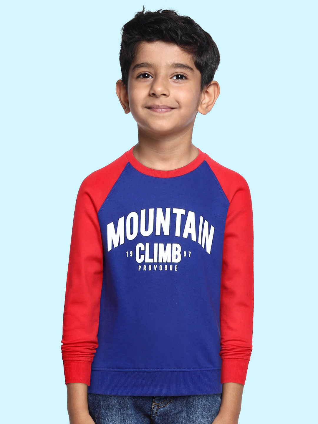 

Provogue Boys Blue & Red Typography Printed Cotton Sweatshirt