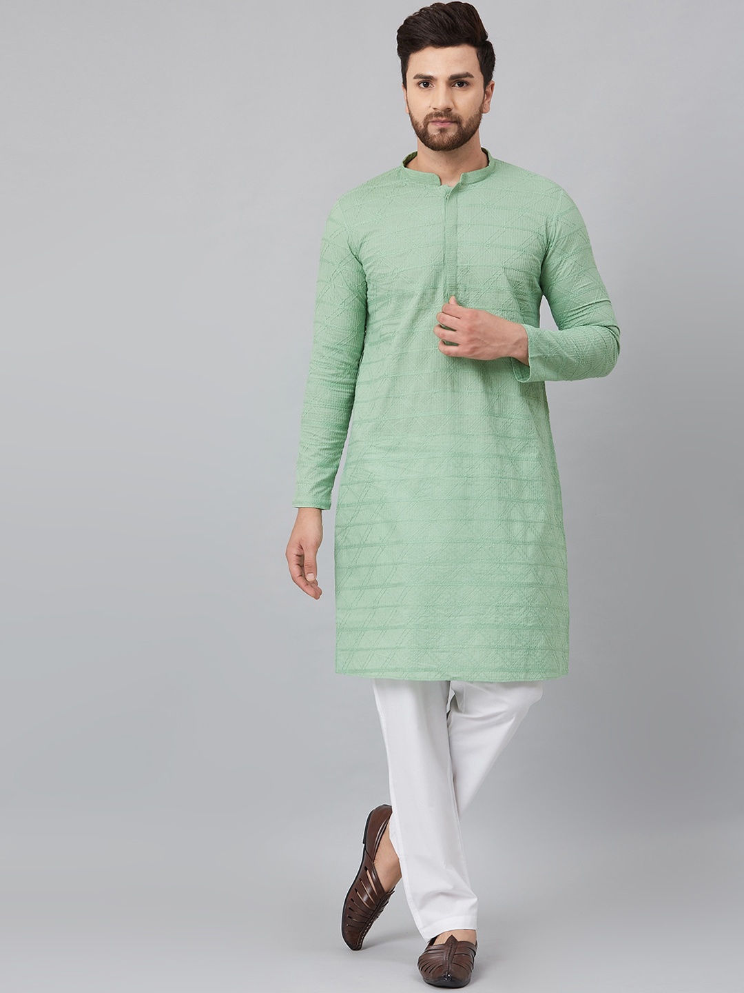 

See Designs Men Green Thread Work Kurta