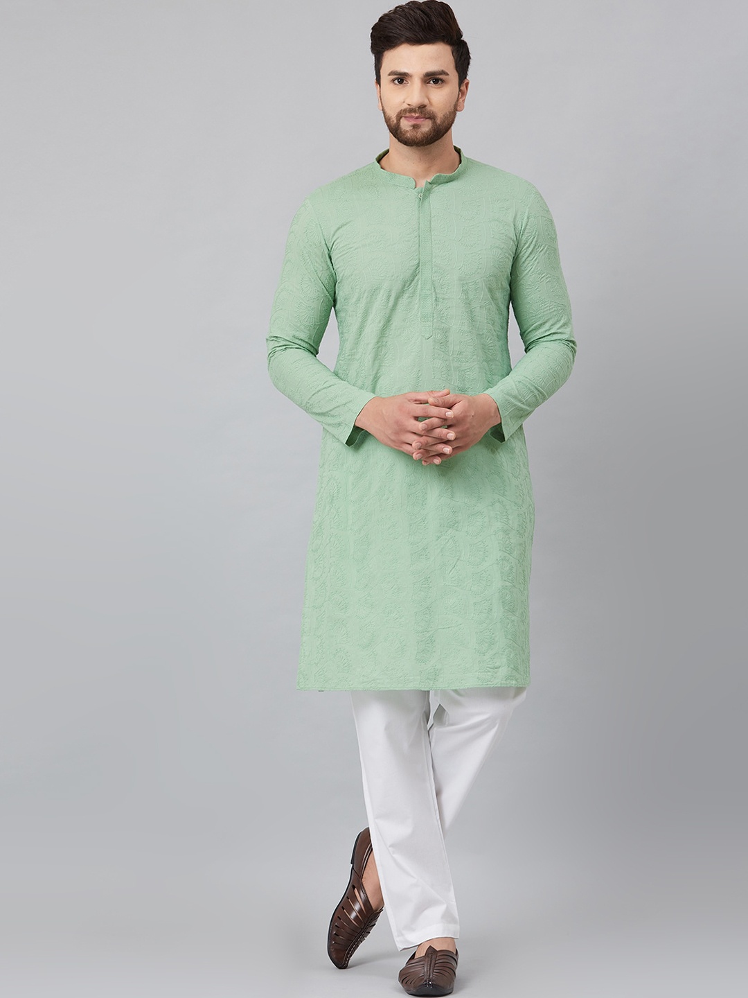 

See Designs Men Green Thread Work Kurta