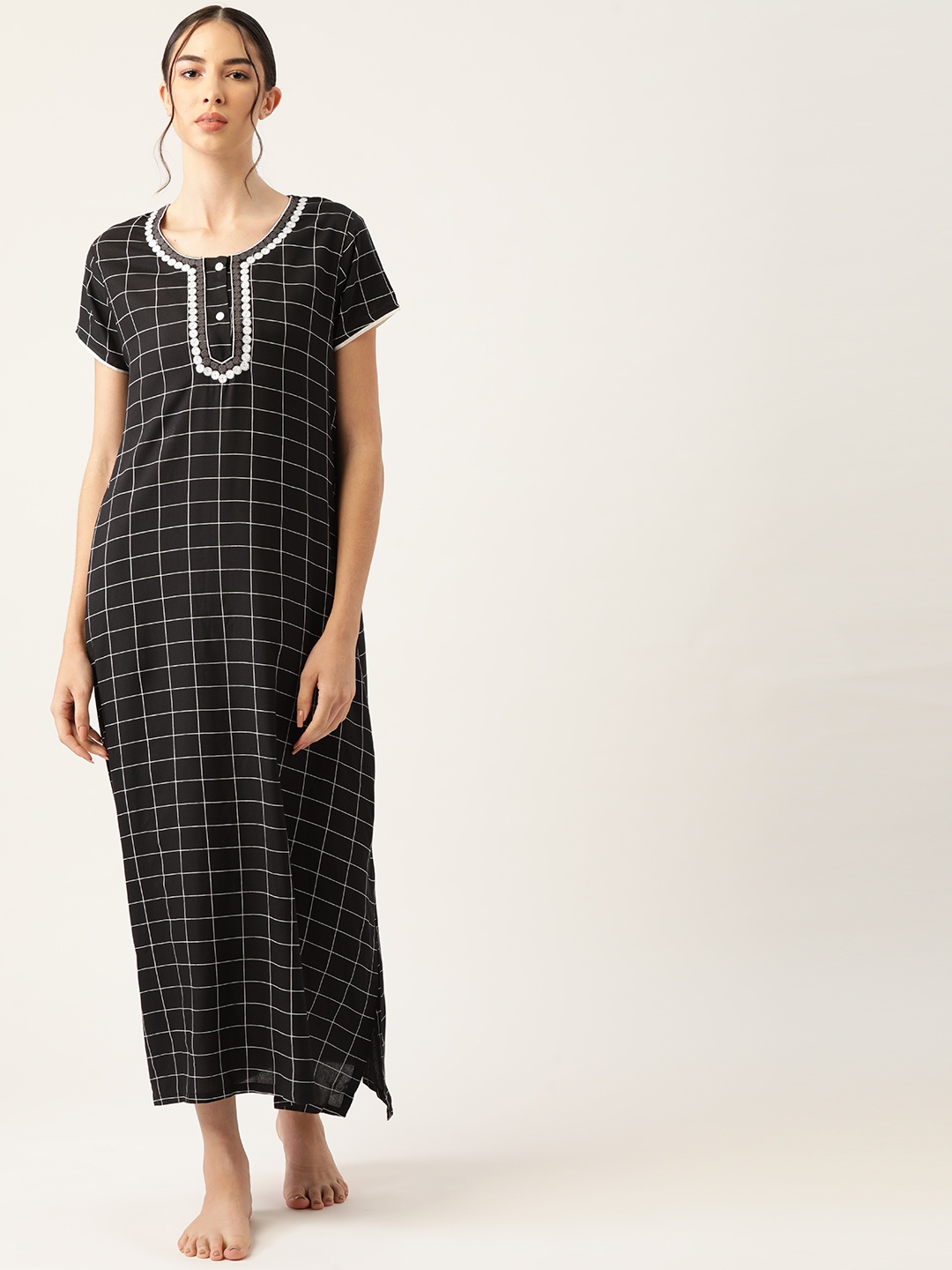 

ETC Black & White Checked Maxi Nightdress