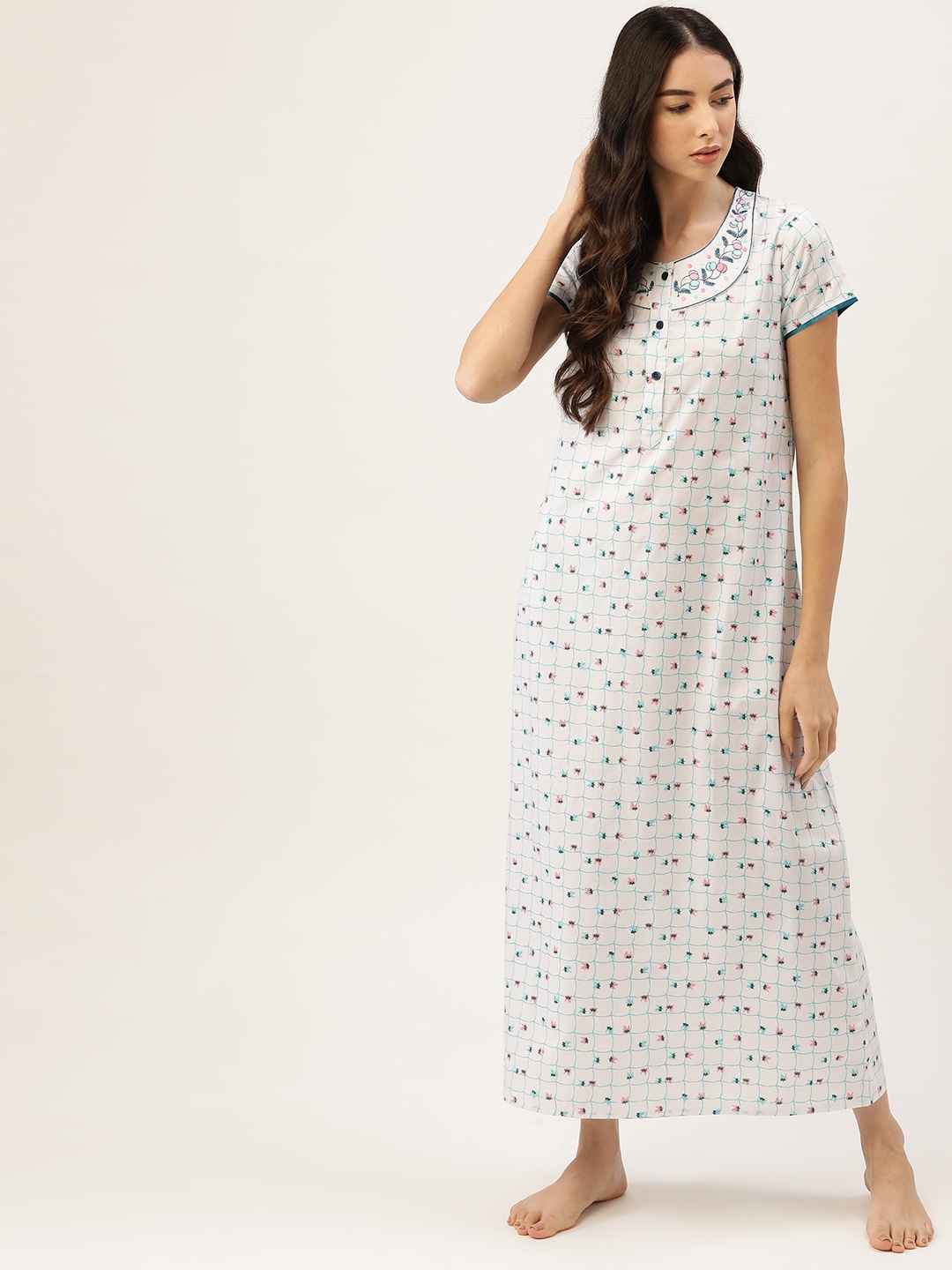 

ETC White Checked Maxi Nightdress