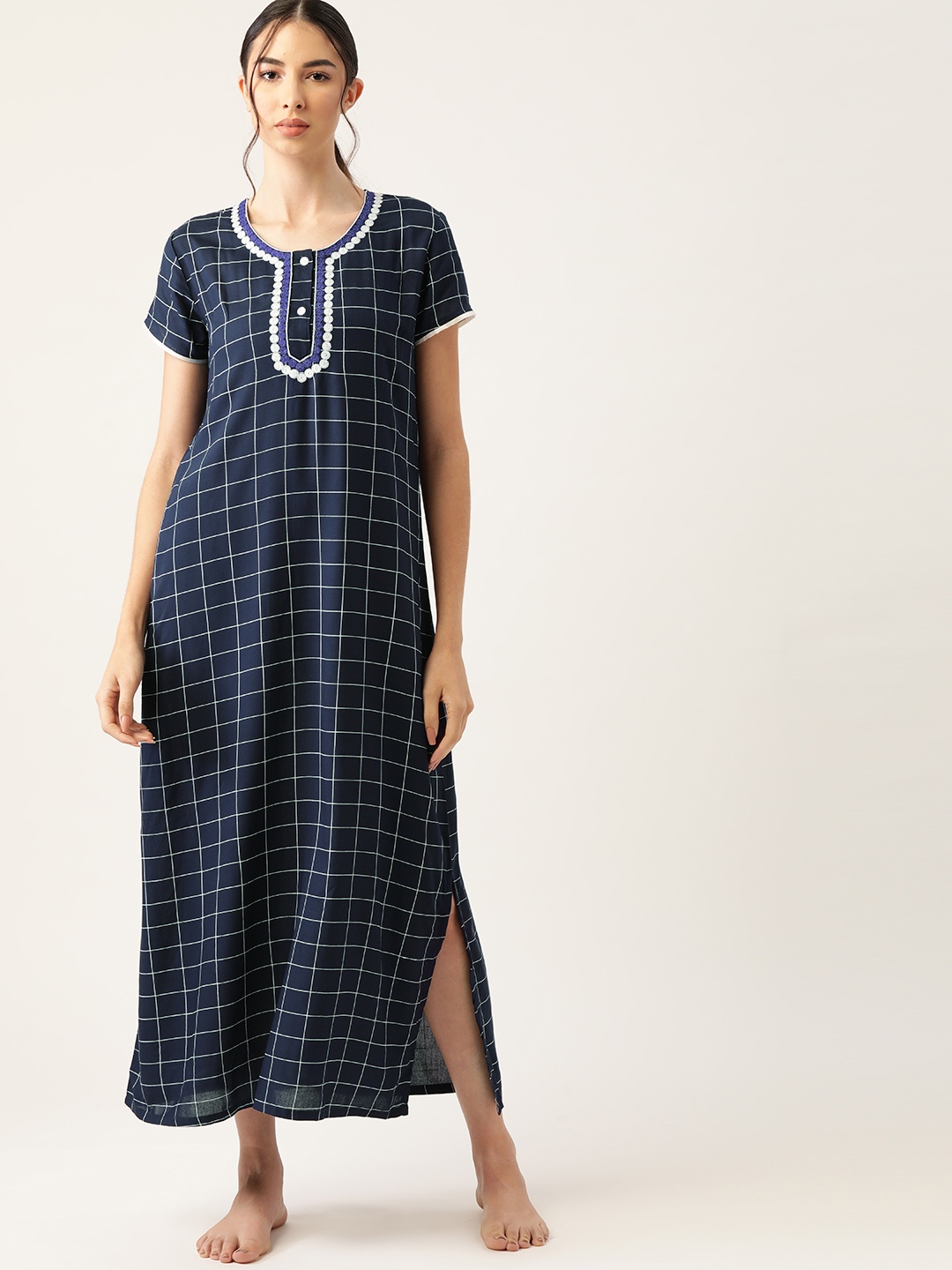 

ETC Navy Blue & White Checked Nightdress