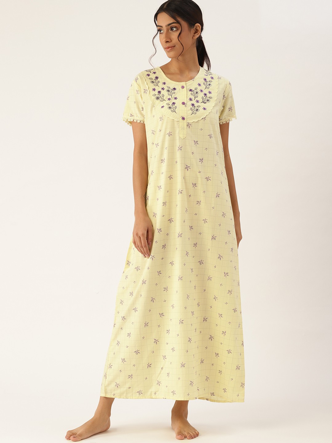 

ETC Yellow Printed Maxi Nightdress