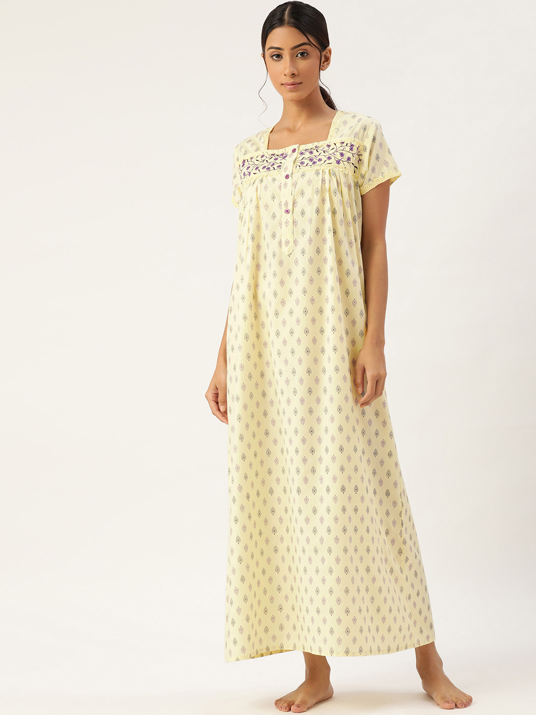 

ETC Yellow & Blue Printed Maxi Nightdress