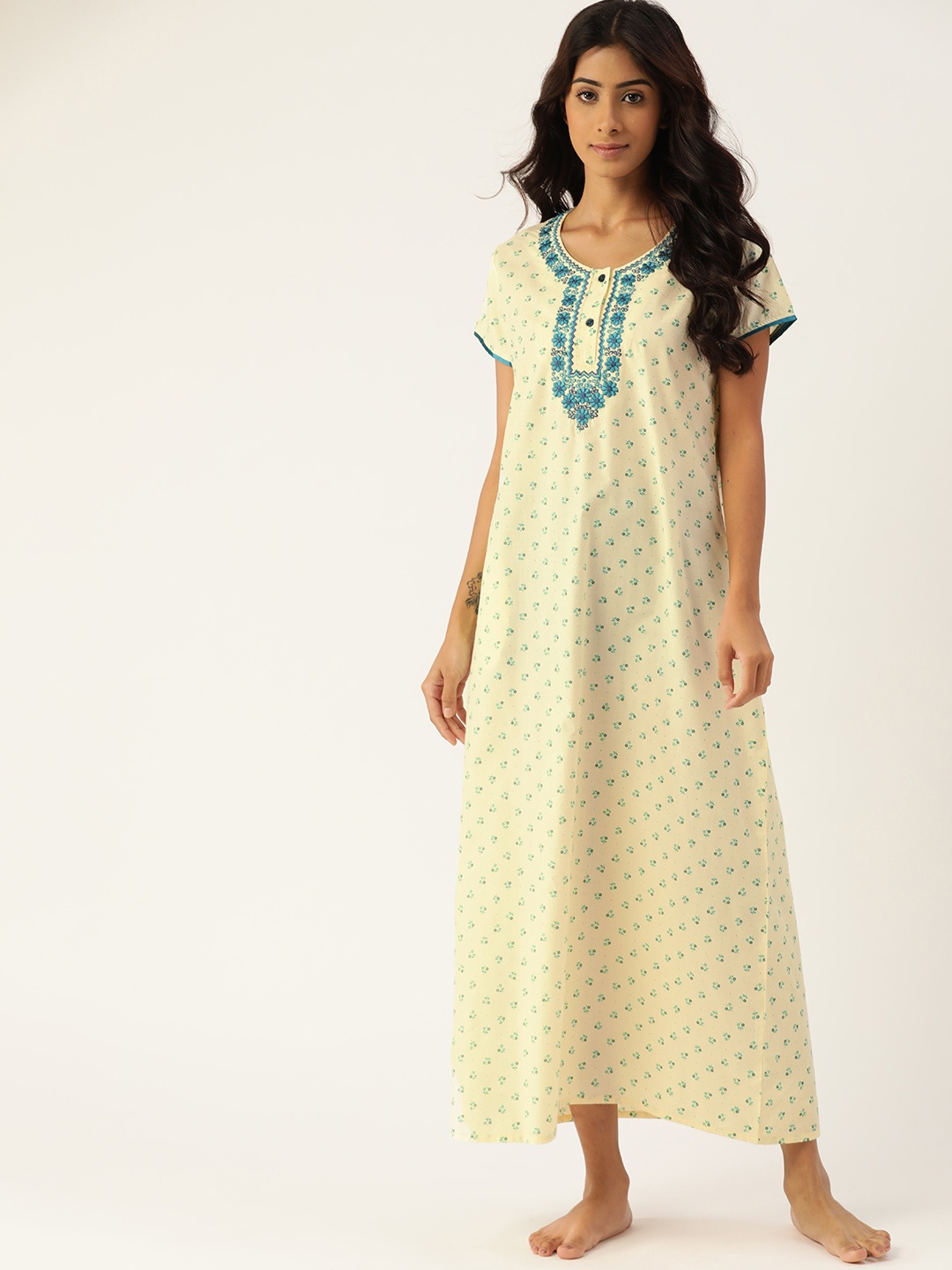 

ETC Yellow & Green Floral Print Maxi Nightdress