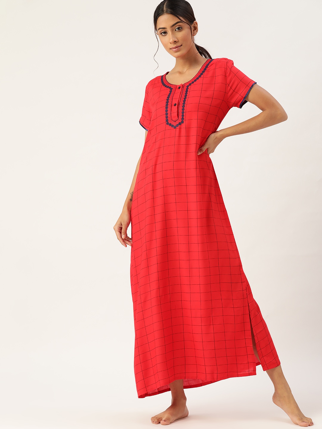 

ETC Red & Navy Checked Maxi Nightdress