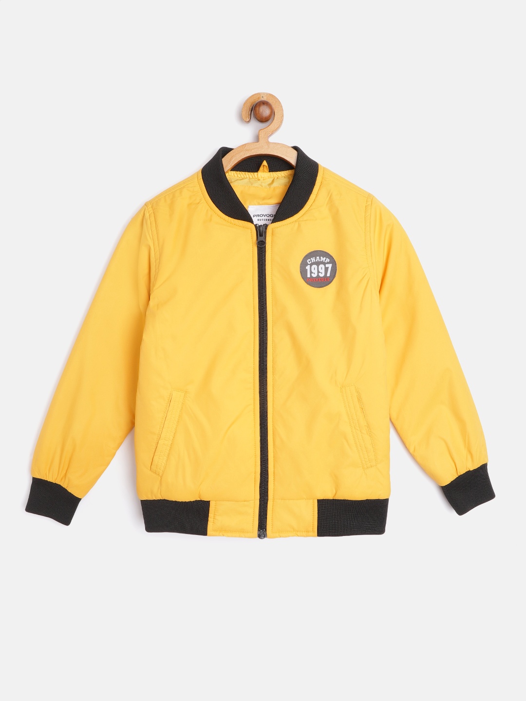 

Provogue Boys Yellow & Black Solid Bomber Jacket