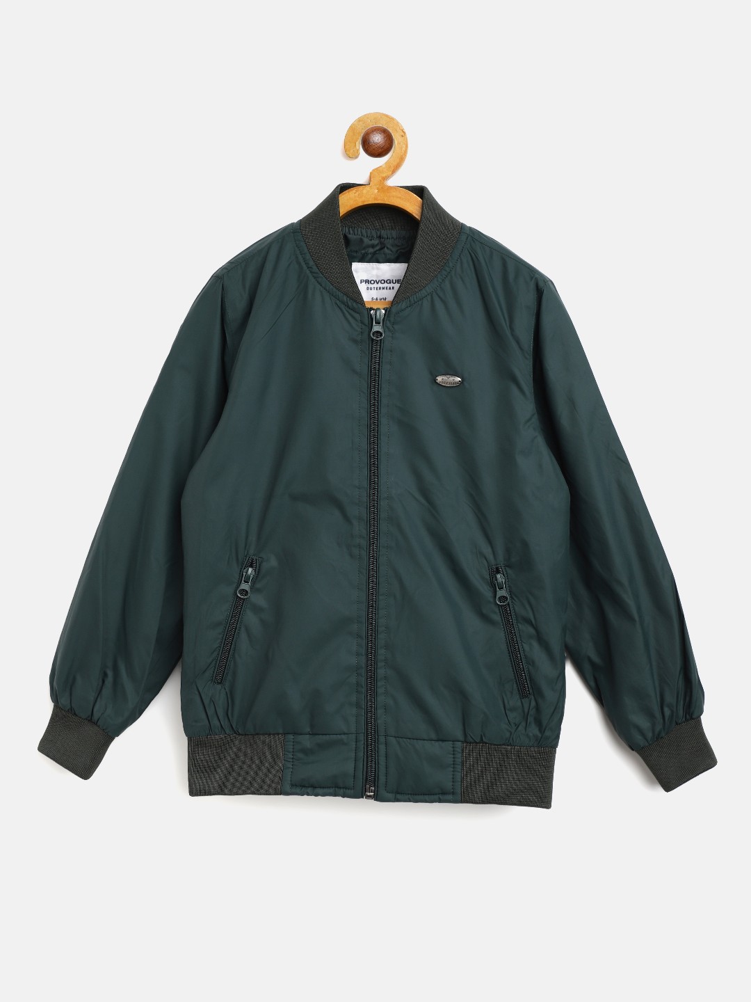 

Provogue Boys Green Solid Bomber Jacket