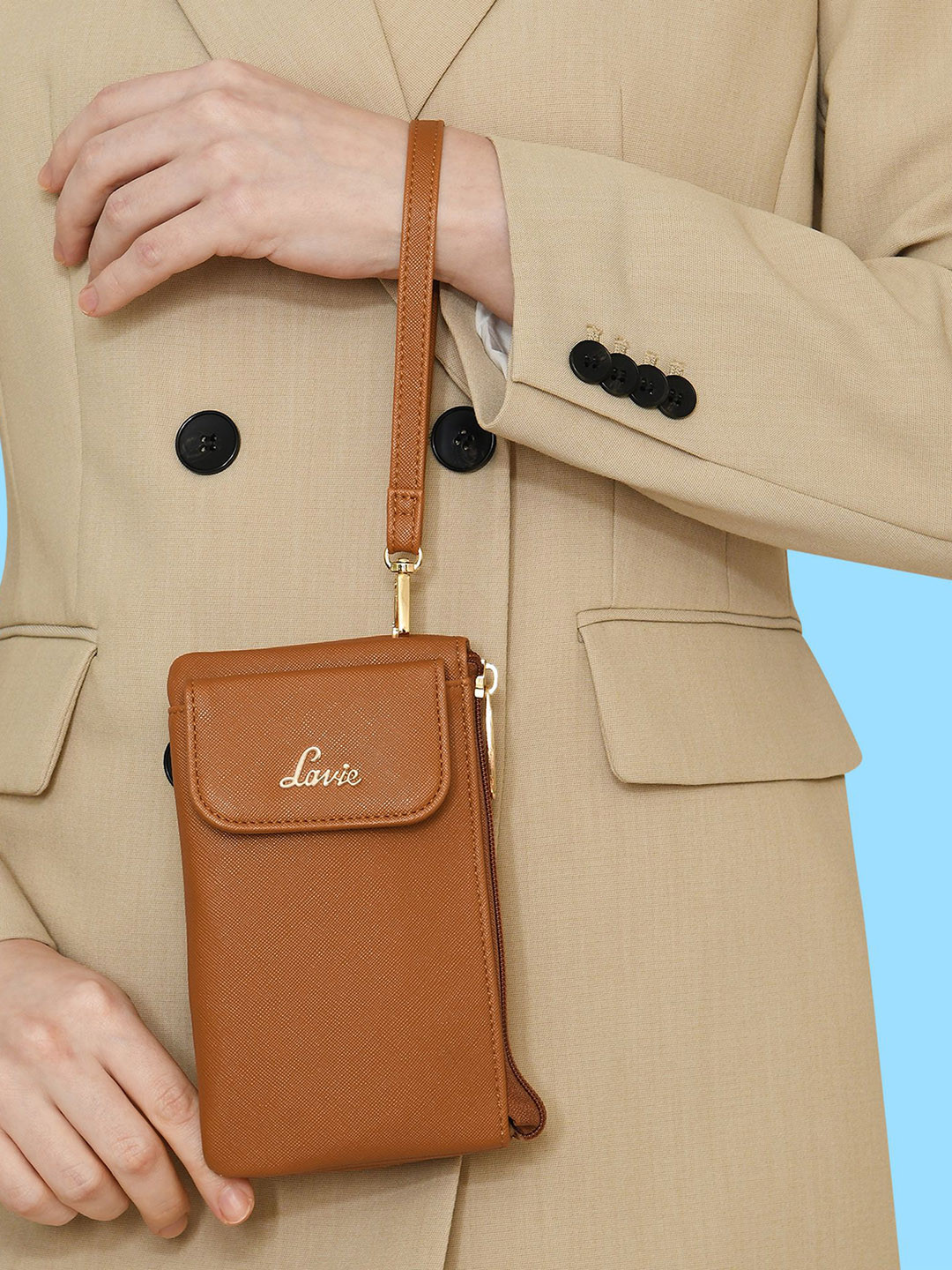 

Lavie Kami Women Brown Zip Around Multi Utility Mobile Pouch