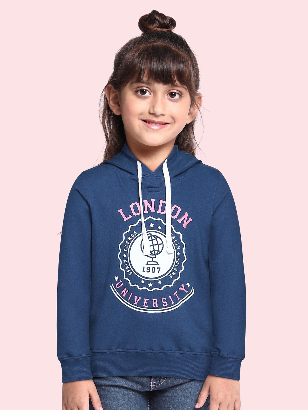 

Provogue Girls Blue Printed Hooded Sweatshirt