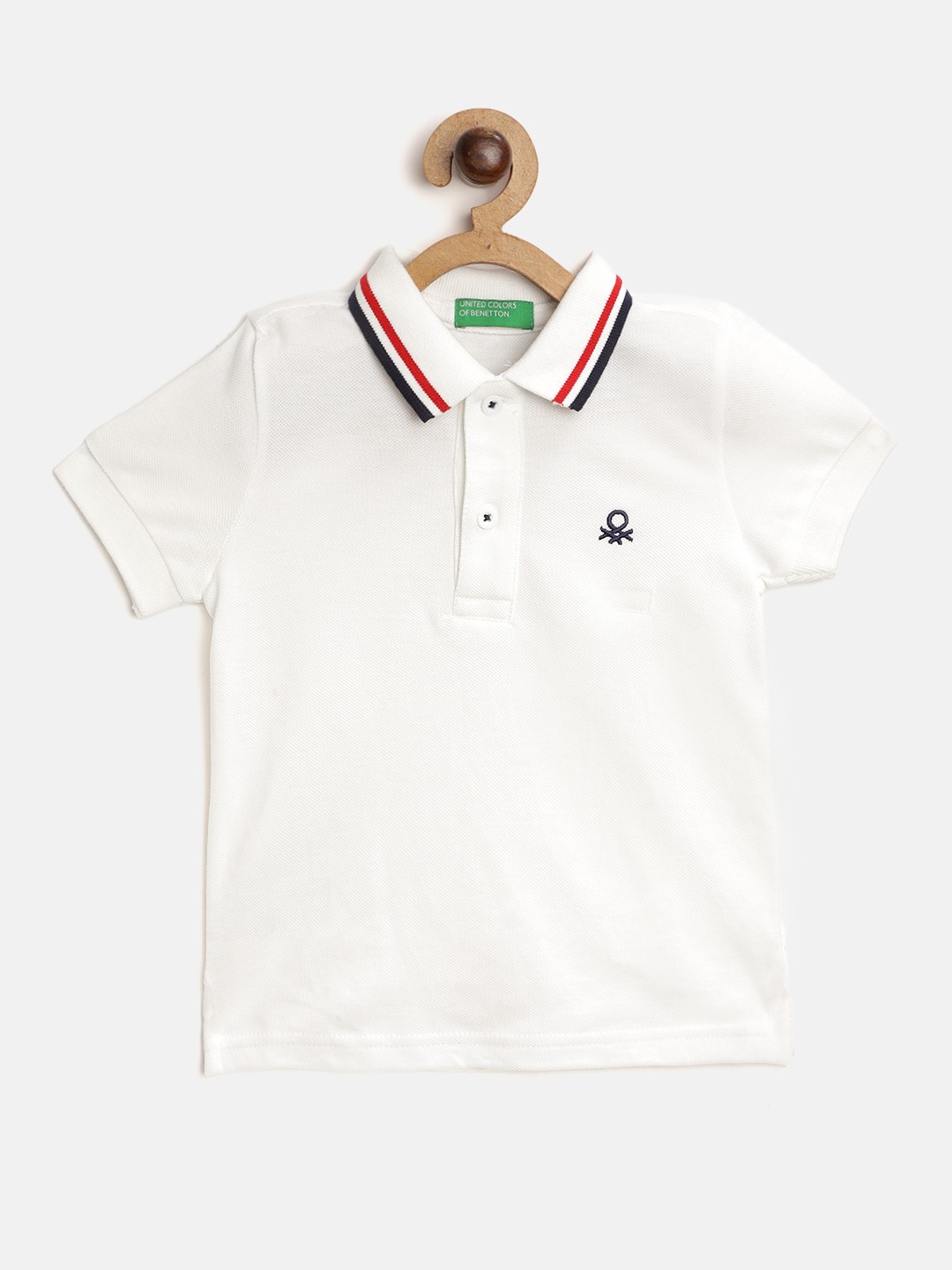 

United Colors of Benetton Boys White Polo Collar Pure Cotton T-shirt