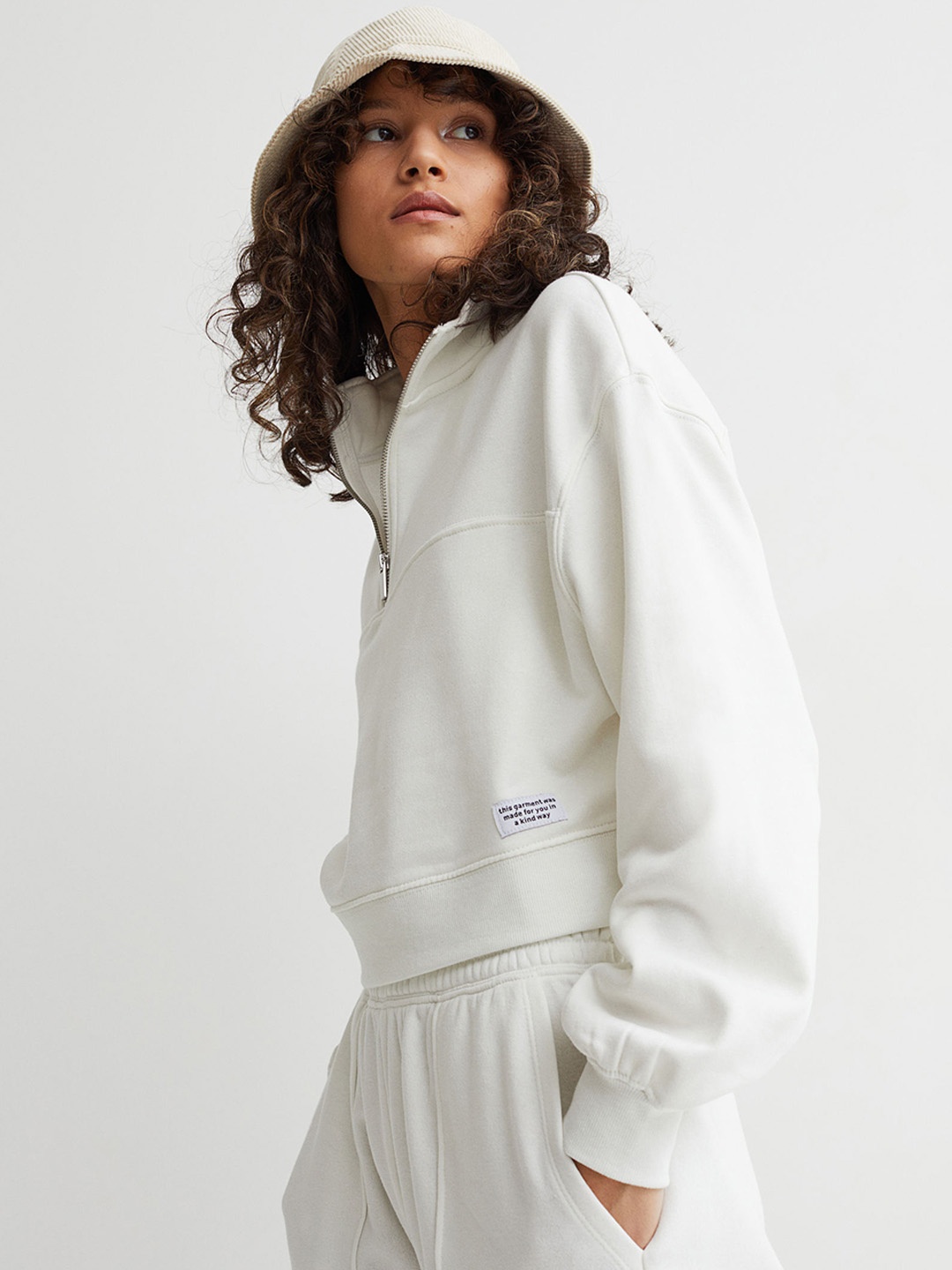 

H&M Women White Solid Zip Top Sweatshirt