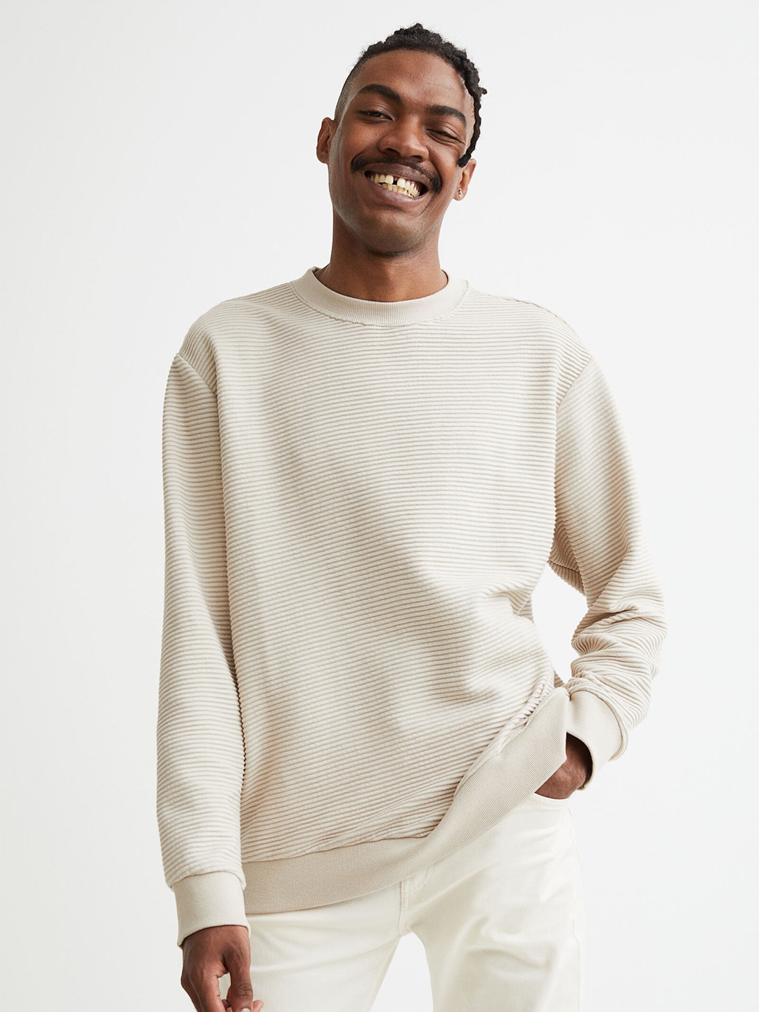 

H&M Men Beige Textured Knit Top