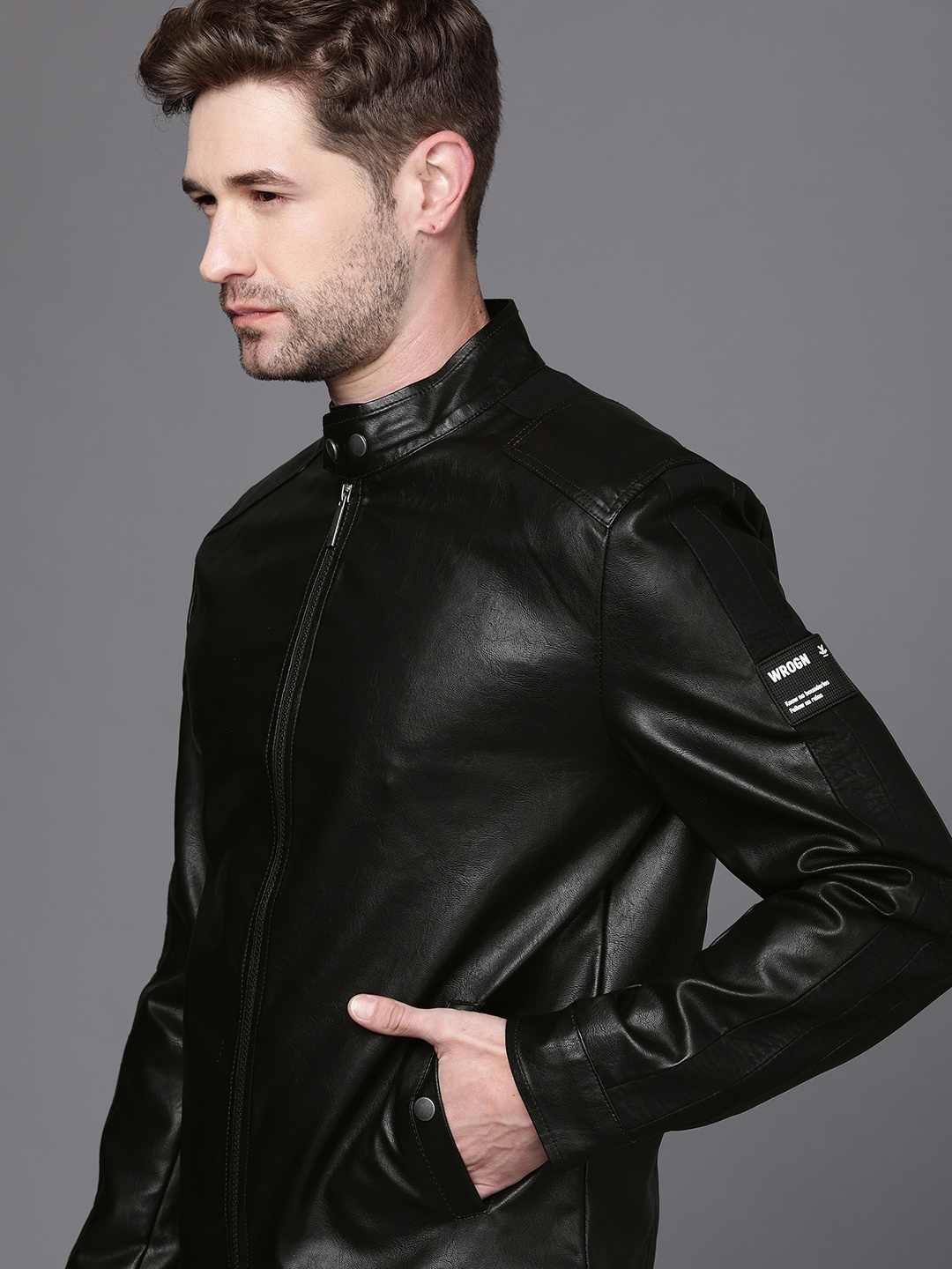 

WROGN Men Black Solid Biker Jacket