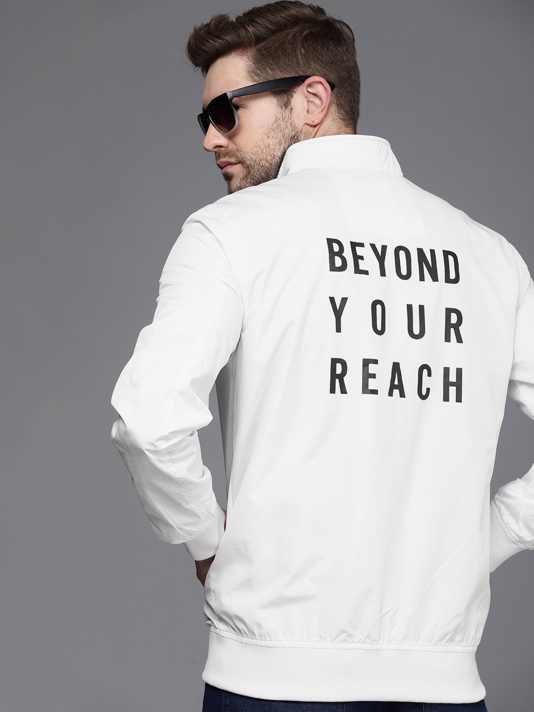 

WROGN Men White Back Printed Bomber Jacket