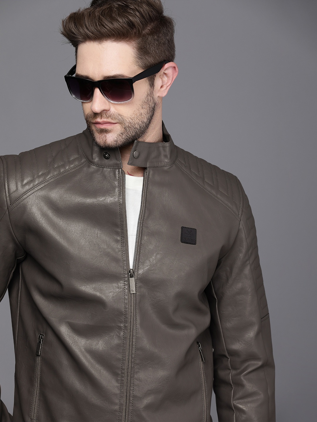 

WROGN Men Grey Solid Sporty Jacket