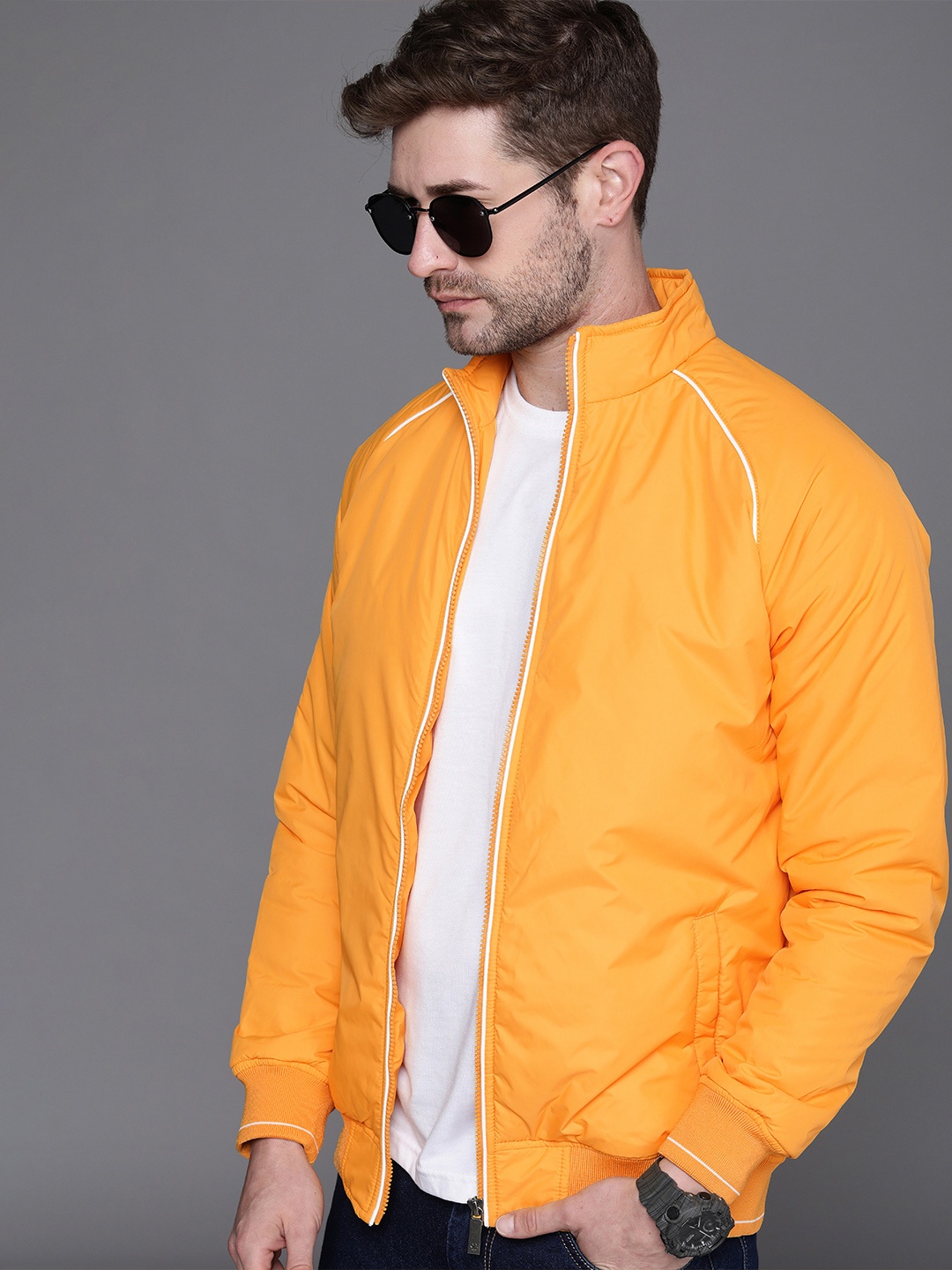 

WROGN Men Yellow Solid Bomber Jacket