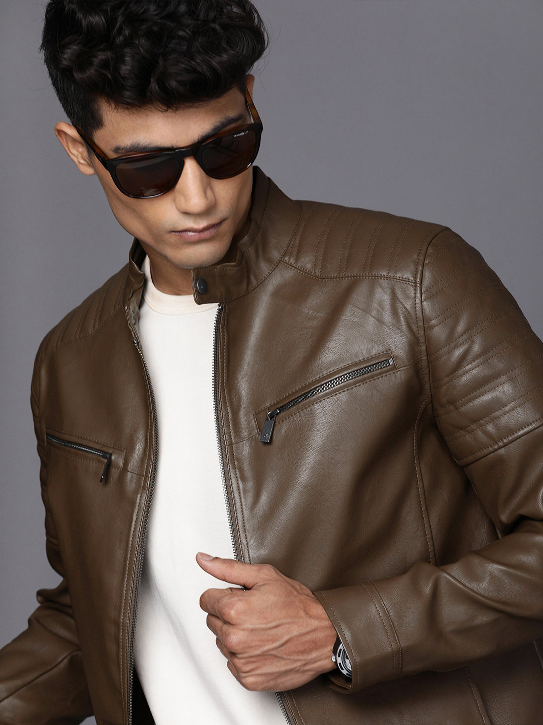 

WROGN Men Brown Solid Sporty Jacket
