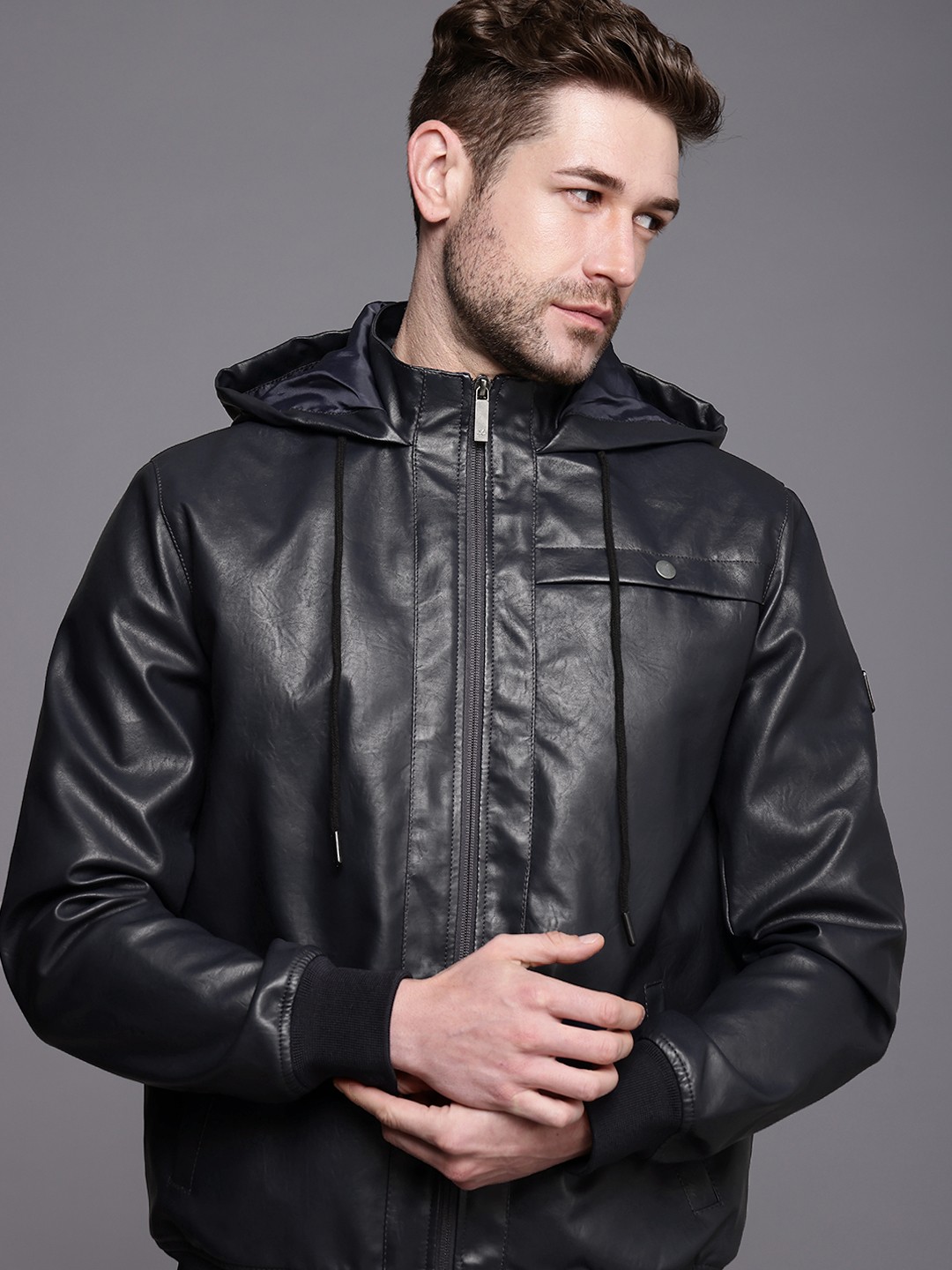 

WROGN Men Navy Blue Sporty Jacket
