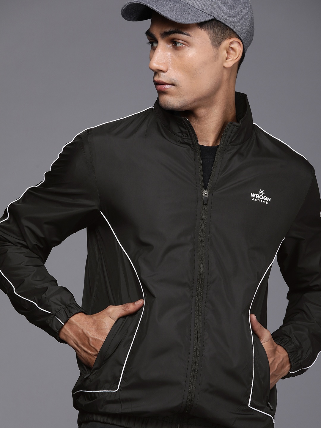 

WROGN ACTIVE Men Black Slim Fit Sporty Jacket