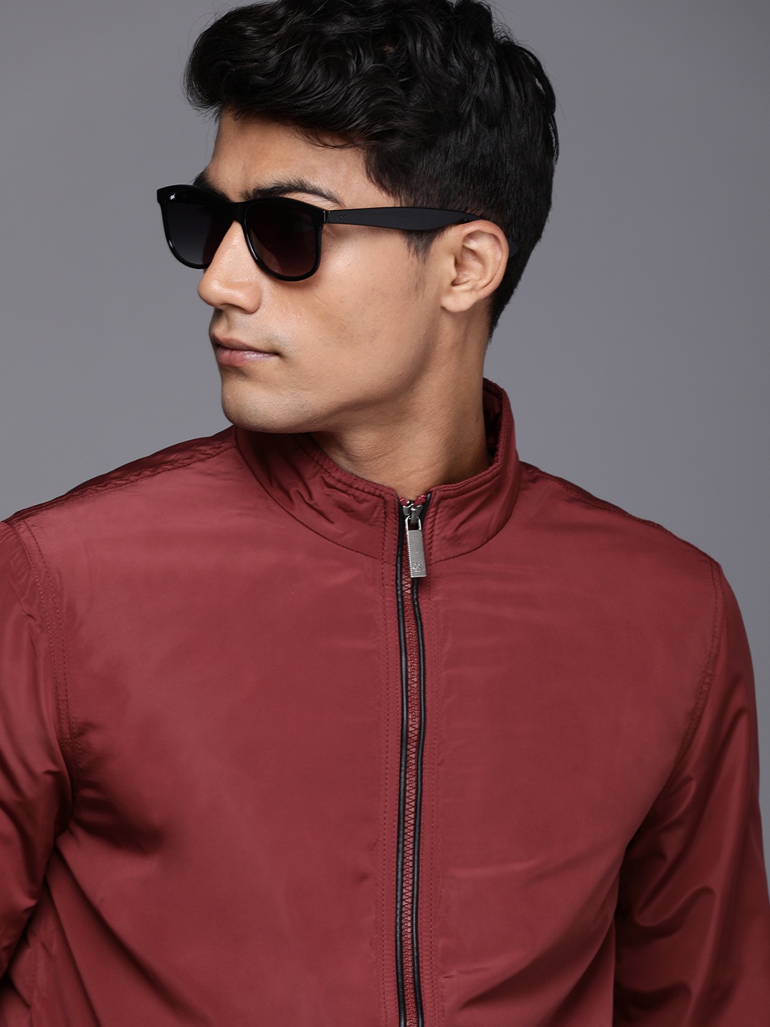 

WROGN Men Maroon Solid Bomber Jacket