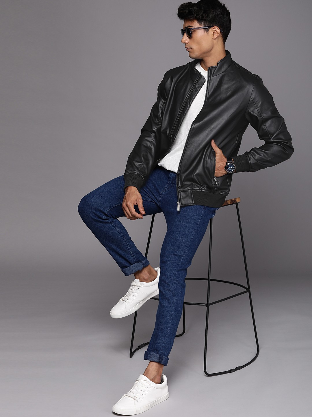 

WROGN Men Black Solid Slim Fit Sporty Jacket