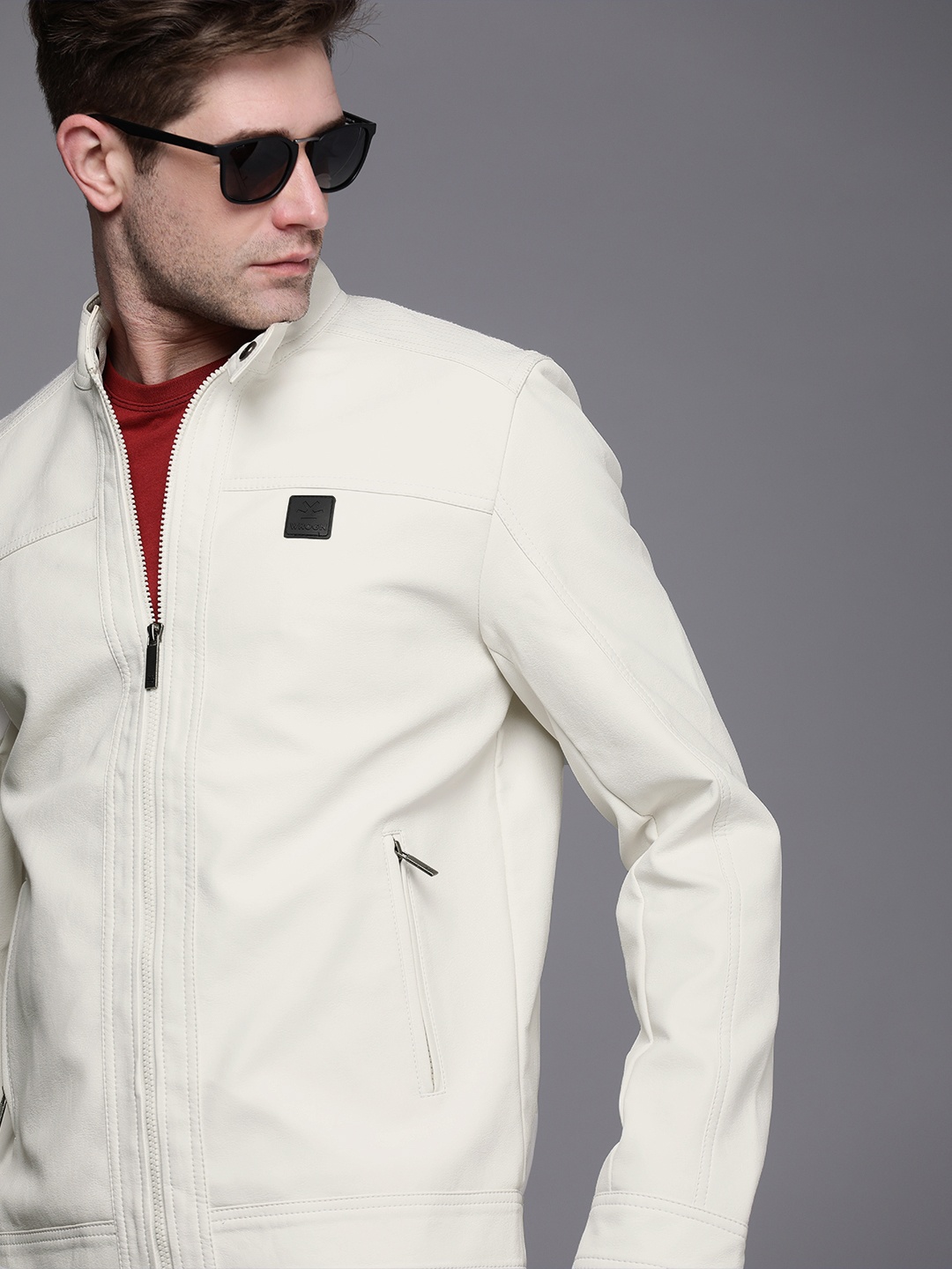 

WROGN Men White Solid Biker Jacket