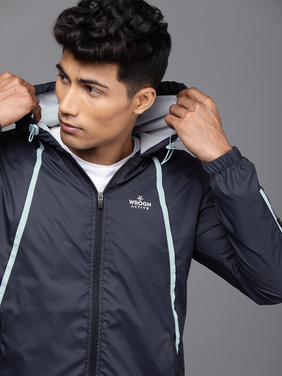 

WROGN ACTIVE Men Navy Blue Slim Fit Hooded Sporty Jacket