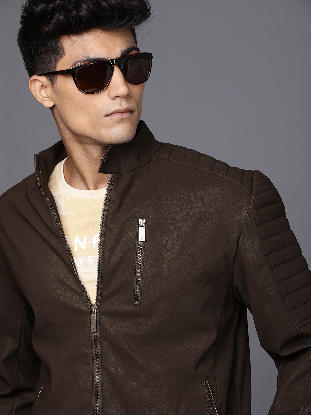 

WROGN Men Dark Brown Solid Sporty Jacket