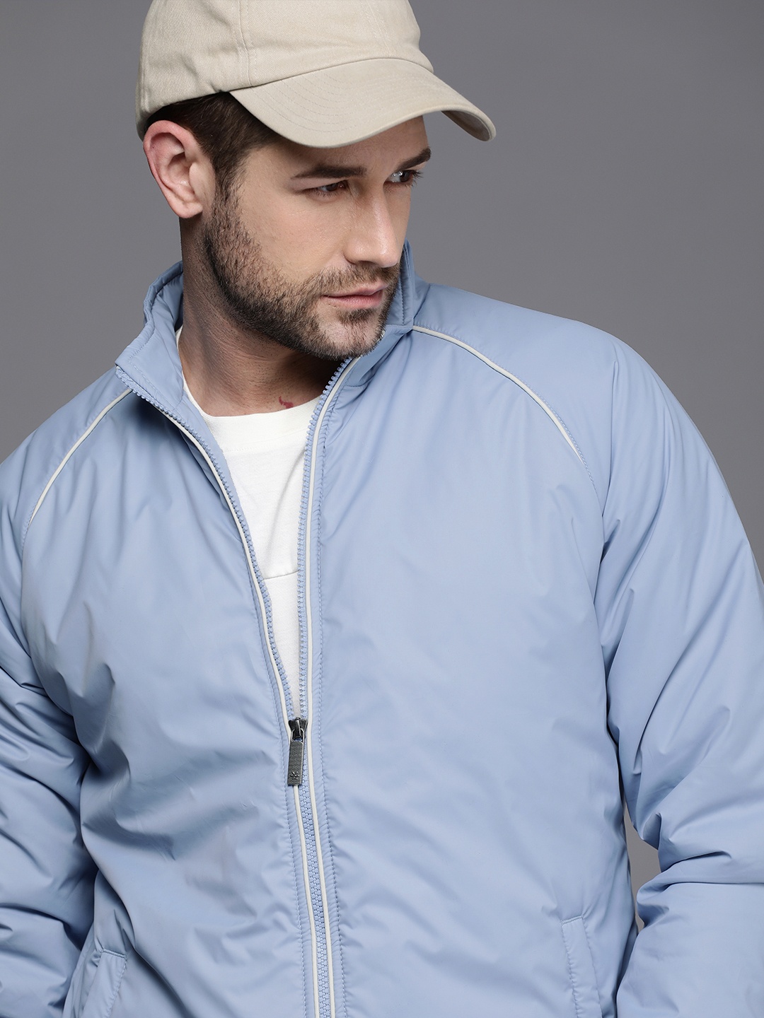 

WROGN Men Blue Solid Bomber Jacket