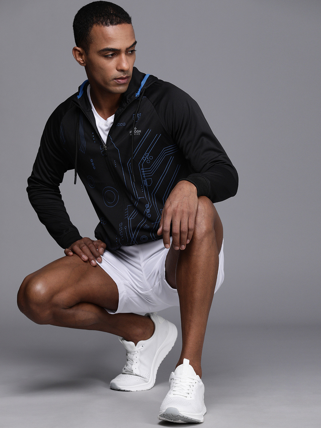 

WROGN ACTIVE Men Black Geometrical Printed Hooded Sweatshirt