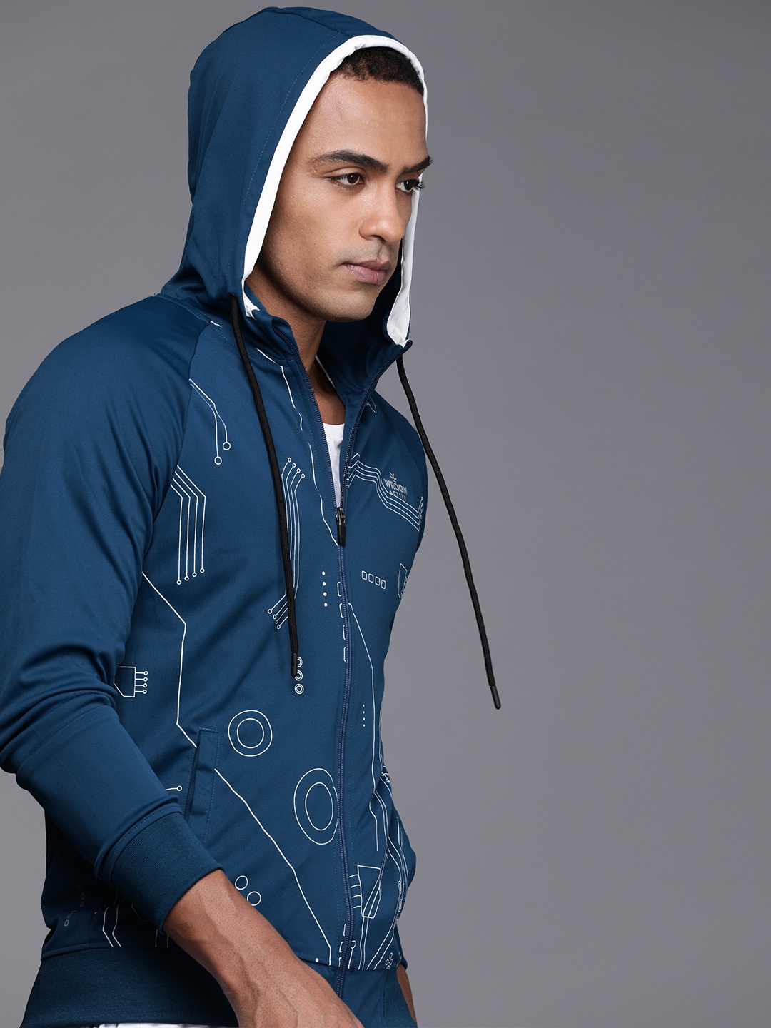 

WROGN ACTIVE Men Blue Printed Hooded Sweatshirt