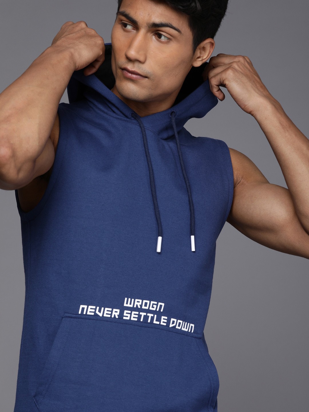 

WROGN Men Blue Printed Hooded Sweatshirt