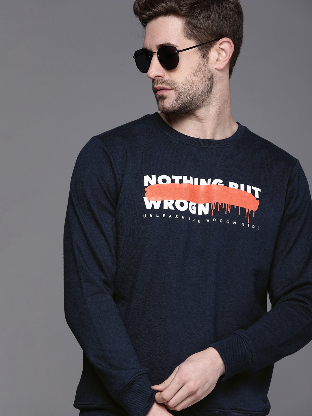 

WROGN Men Navy Blue & White Printed Sweatshirt