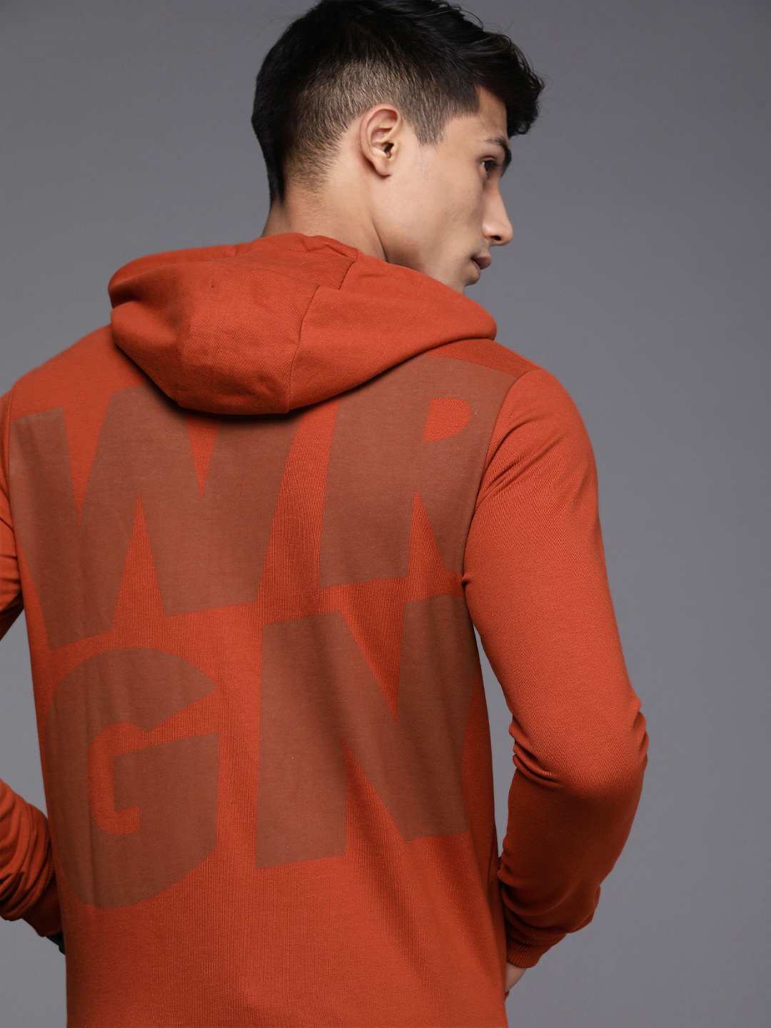 

WROGN Men Rust Red Printed Slim Fit Hooded Sweatshirt
